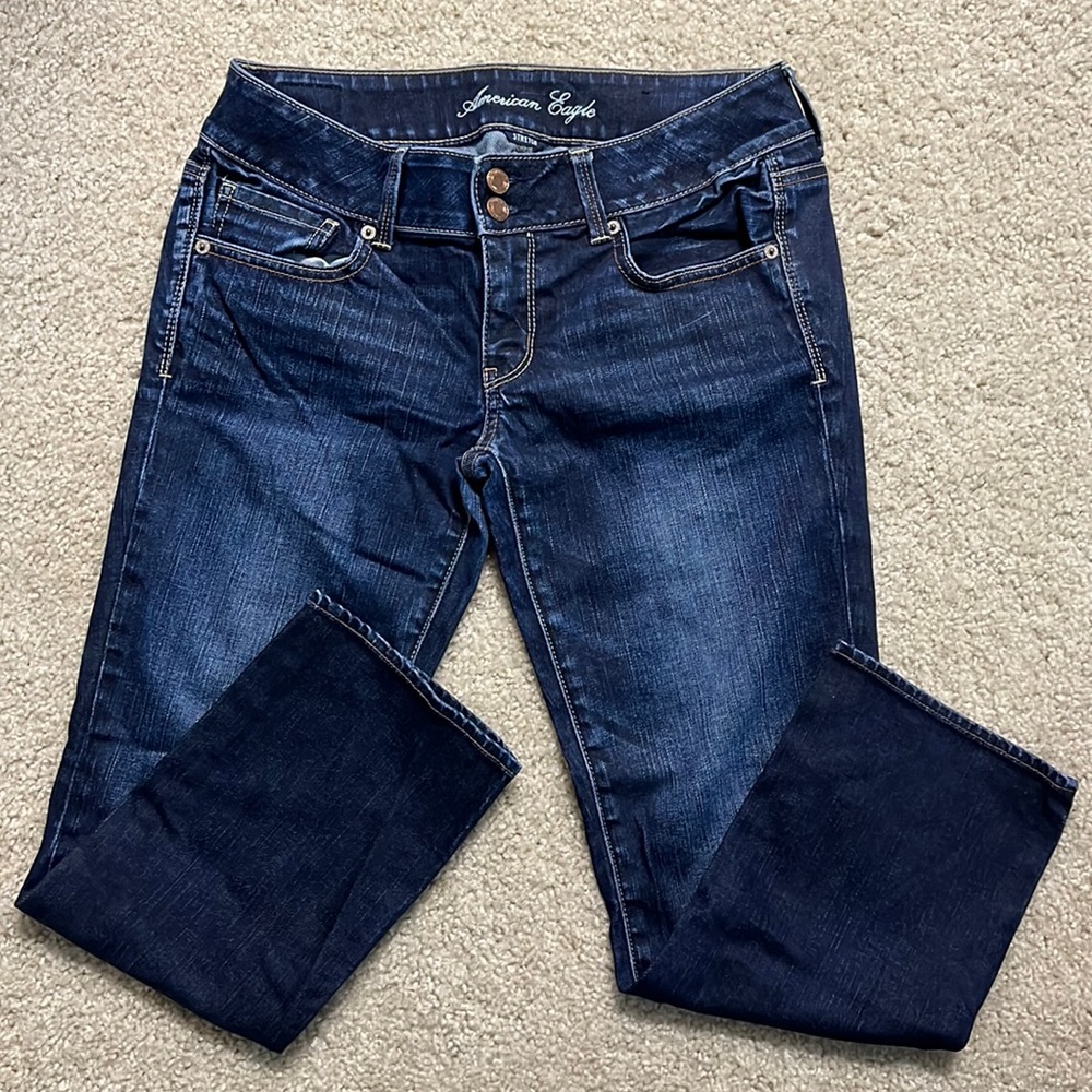Women’s American Eagle Artist Stretch Jeans Dark Wash Capris Size 8